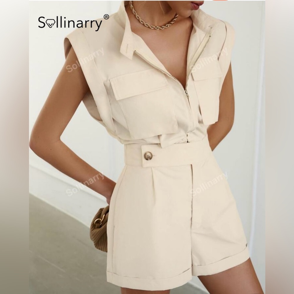 Sollinarry Sleeveless Cream Romper